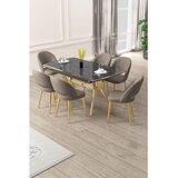 Hanah home trpezarijski set Weps, sto na razvlačenje i 6 stolica, ploča u dekoru crnog mermera, zlatne noge, kapućino tkanina Babyface | Eponuda.com