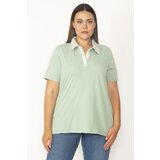 Şans Women's Plus Size Green Cotton Fabric Polo Collar Pat Buttoned Blouse | shoptok.hr