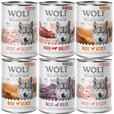 Wolf of Wilderness mešano pakiranje 6 x 400 g Miks "Free-Range Meat": 2 x puran, 2 x piščanec, govedina, raca