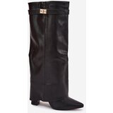 Boto Women's Heeled Boots With Folded Shaft And Gold Detail Black Diorna | Shoptok.si