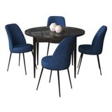 Hanah home tor - black marble, navy blue black marblenavy blue dining table & chairs set (5 pieces) | Eponuda.com