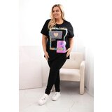 Kesi Włoski Women's cotton Plus Size blouse with gold print black + cornflower blue | ePonuda.com
