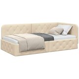 vidaXL Kotna postelja z vzglavjem krema 90 x 200 cm blago | Shoptok.si