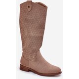 S. BARSKI Flat Heeled Boots With Perforated Pattern Beige S.Barski | Shoptok.si