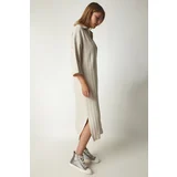  Women's Cream Polo Neck Oversize Knitwear Dress