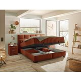 MID.YOU POSTELJA Z VZMETNICO 180 cm x 200 cm , tekstil, leseni material barve konjaka | Shoptok.si