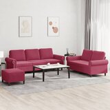  3-dijelni set sofa s jastucima crvena boja vina baršunasti | shoptok.hr