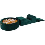 MeowBaby Penové igrišče 3 elementi s bazenom H30cm, temno zeleno, 200 kroglic: Zlata/Béžová/Bela/Prozorna, (20739872) | Shoptok.si