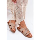 Boto Women's Flat Heeled Sandals With Gold Studs Beige Zanira | shoptok.hr
