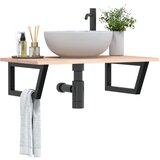  The Living Store Stenska polica za umivalnik jeklo in trdna hrastovina - Polica Za Umivalnik, (21486318) | Shoptok.si