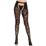 LEG AVENUE - ROSE LACE STOCKINGS WITH OPEN BACK BLACK