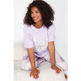 Trendyol Curve Lilac Printed Checked Knitted Pajama Set cene