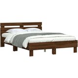 vidaXL Posteljni okvir z vzglavjem in LED rjavi hrast 135x190 cm, (20978688) | Shoptok.si