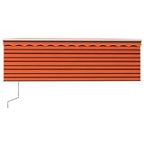 vidaXL Avtomatska tenda s senčilom LED + senzor 4x3 m oranžna in rjava | Shoptok.si