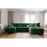 Miuform Temno zelena raztegljiva kotna sedežna garnitura iz rebrastega žameta (desni kot) Lofty Lilly – | Shoptok.si