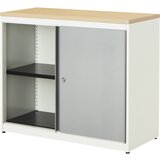 mauser Omara z drsnimi vrati, VxŠxG 830 x 1000 x 432 mm, plošča iz umetne mase, 1 polica, čista bela / aluminijasto siva / javor | Shoptok.si