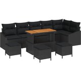 vidaXL 10 Djelni Vrtni Sofa Set s Jastučićima Crni Poliratan Akacija, Dvosjedni Vrtni Sofa s Jastučićima Crni Poliratan, 4 Djelni Vrtni Set za Jelo s Jastučićima Crni Poliratan Akacija | shoptok.hr