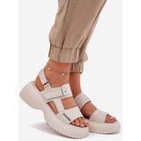 EVENTO Leather Women's Platform Sandals Beige Mertella | shoptok.hr