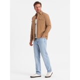 Ombre Men's REGULAR FIT cotton shirt with buttoned pockets - camel | Shoptok.si