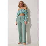  Women's Almond Green High Waist Lycra Casual Knitted Trousers | Eponuda.ba