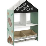 Ginger Home Dječji ormar etajerka za igračke i knjige s medvjedićem, crna ploča za pisanje, kućica FOREST | shoptok.hr