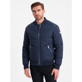 Ombre Men's quilted bomber jacket with metal zippers - navy blue | Eponuda.ba