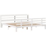 vidaXL Posteljni okvir z vzglavjem bel 200x200 cm trdna borovina, (21304253) | Shoptok.si