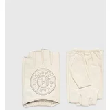 Karl Lagerfeld Usnjene rokavice brez prstov ženski, bež barva