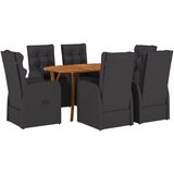 vidaXL 7-delni vrtni set za obedovanje z oblazinjenjem Črn Poli Ratan Akacija | Shoptok.si