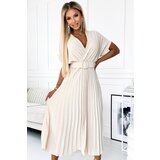 numoco basic Numoco pleated midi dress with neckline and wide belt | Shoptok.si