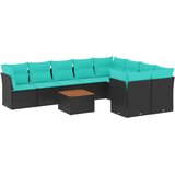  Vrtna garnitura - 10-dijelni set vrtnih sofa od poliratana s jastucima crni - Crna 1 | shoptok.hr