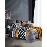  Gordion - Mustard BrownWhite Satin Super King Quilt Cover Set (EU) (IT) | Eponuda.com