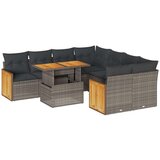 vidaXL 9-dijelni set vrtnih sofa poliratan i bagrem s jastucima sivi | shoptok.hr