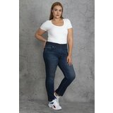 Şans Women's Large Size Navy Blue Waist Ribbed Elastic Lycra Jeans Cene