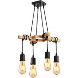 Glamaris Vintage viseče luči - Industrijska stropna luč iz lesa in črne kovine, 4 žarnice E27 (niso priložene), največja moč 60 W, za dnevno sobo ali restavrac, (21163934) Cene