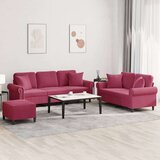  3-dijelni set sofa s jastucima crvena boja vina baršunasti | shoptok.hr