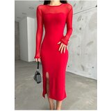 BİKELİFE Women's Red Slit Detailed Lycra Pencil Dress Cene