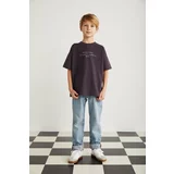 GRIMELANGE Rune Boy's 100% Cotton Short Sleeve Piece Printed Crew Neck Plum T-shirt