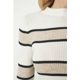  Women's Ecru Block Colored Corded Knitwear Sweater | ePonuda.com