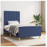 vidaXL Posteljni okvir z vzglavjem moder 90x190 cm blago Cene