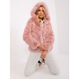 Fashion Hunters Dusty pink fur jacket with hood | Shoptok.si