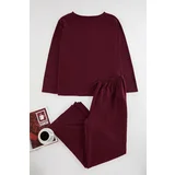 Trendyol Curve Claret Red Knitted Pajama Set with Slits