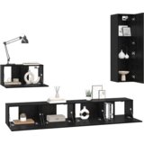 vidaXL Stenski TV kabinet s polico Drugo s shranjevanjem z vrati 4 pcs Črni hrast | Shoptok.si