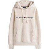Tommy Hilfiger Logo Embroidery Hoodie Heathered Oatmilk Bež Cijene