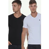 Dewberry DOUBLE SET T8568 V-NECK MEN'S T-SHIRT-WHITE-BLACK