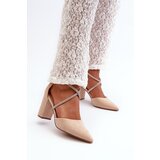 Boto Suede Court Shoes with Rhinestones Beige Lagra | ePonuda.com