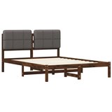  Krevetni okvir s tapiciranim uzglavljem - Tamnosmeđa i svjetlosiva 135 x 190 cm | shoptok.hr