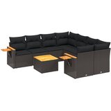  9-dijelni set vrtnih sofa s jastucima crni od poliratana Slike