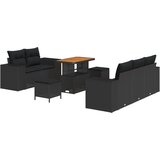 vidaXL 8-dijelni set dvorišnih sofa s jastučićima crni poli ratan akacija, 3-dijelni set dvorišnog blagovanja s jastučićima crni poli ratan akacija Cijene