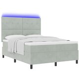 vidaXL Box Spring Krevet s Madracem i LED Svjetlom Svjetlosiva 140x200 cm Baršun | shoptok.hr